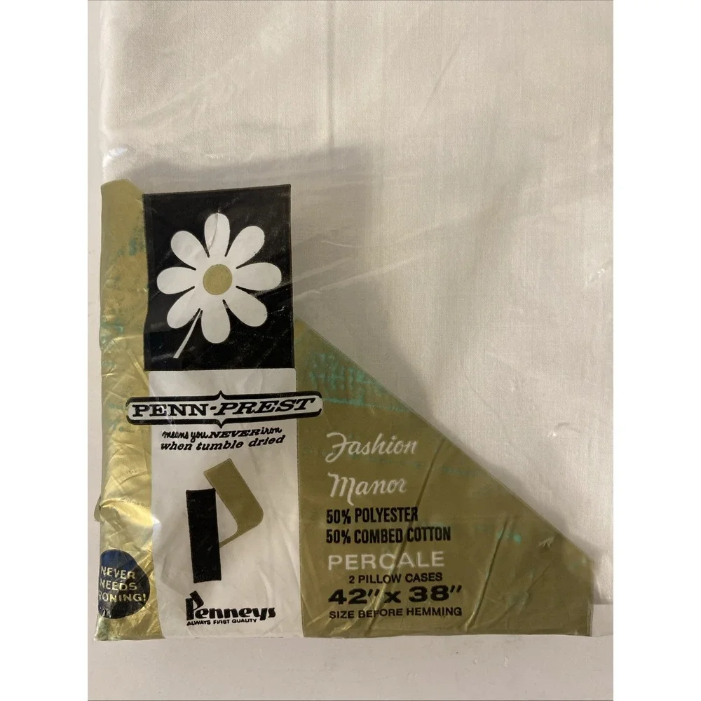 Vintage Set Penn Prest White Pillowcase 42 x 38 Percale Cotton Blend  Penneys